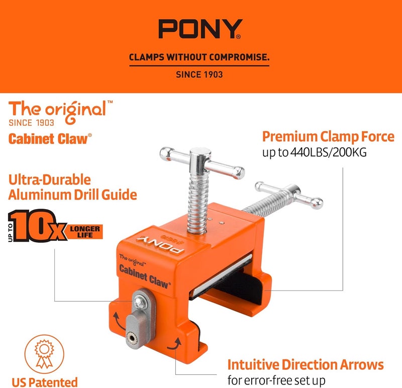 Pony 2-Pack Cabinet Clamps, 8510 Cabinet Claw, Face Frame Clamps for Installing Cabinets, 440 lbs Load Limited Orange - Image 2